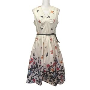 Belle Poque Butterfly Floral Print Dress Ivory, Large, romantic, cottagecore